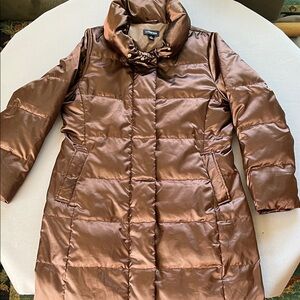 Lands End Women's Satin Down Puffer Trench, Chocolate Brown Size L (14-16)